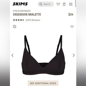 NWT- SKIMS- Fits Everybody Crossover Bralette-‎ onyx- size xxs